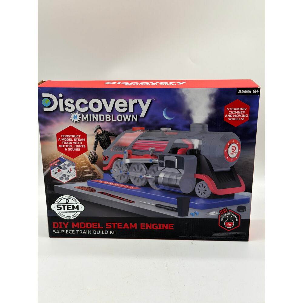 Discovery Model Steam Engine 54-Piece Trainโ Build Kit. STEM Authentic. Ages 8+